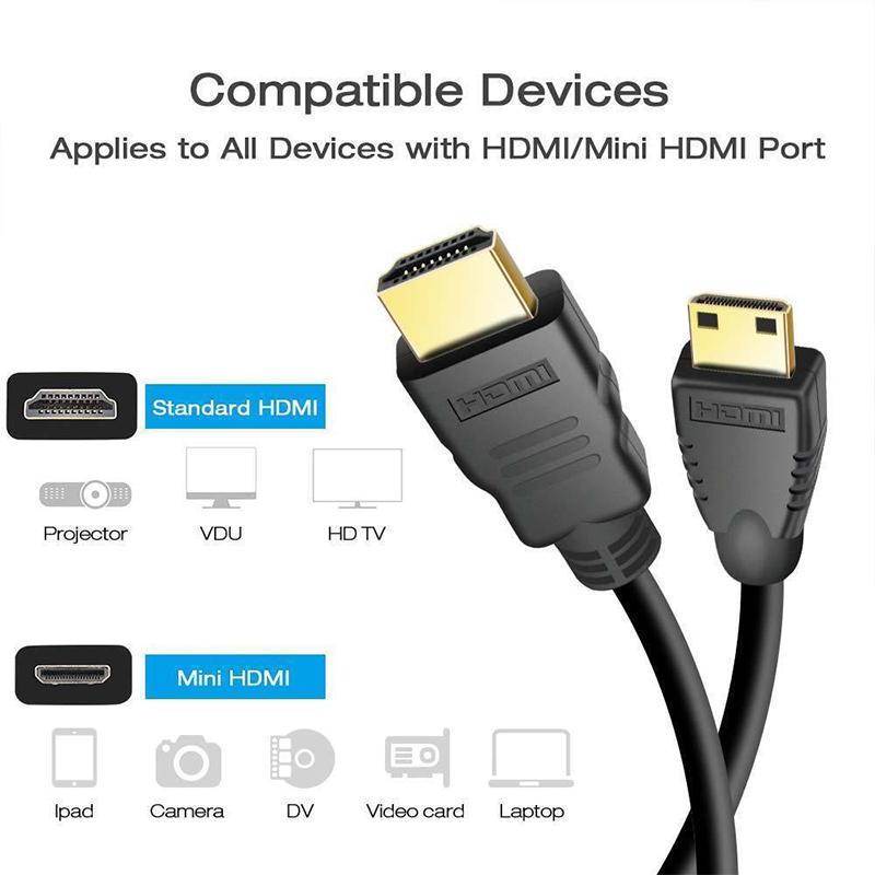 HDMI Mini Type C Male to Standard Male Cable Lead Full HD 1080P 1M Gold-plated TV Cable