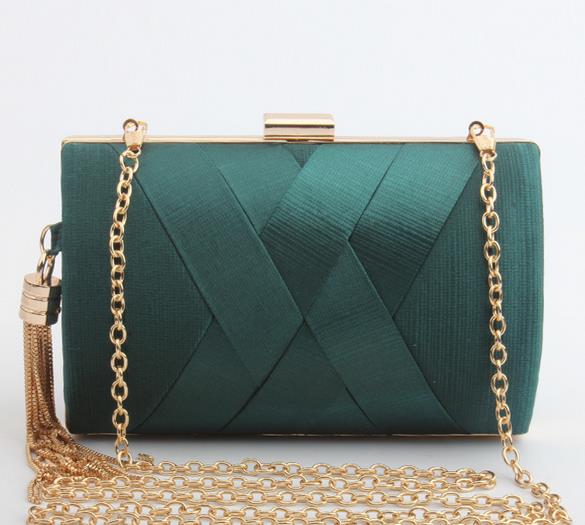 Elegante dame metall quaste kreuz striped satin damen party kupplung tasche abend tasche kette geldbörse handtasche schulter tasche klappe: green