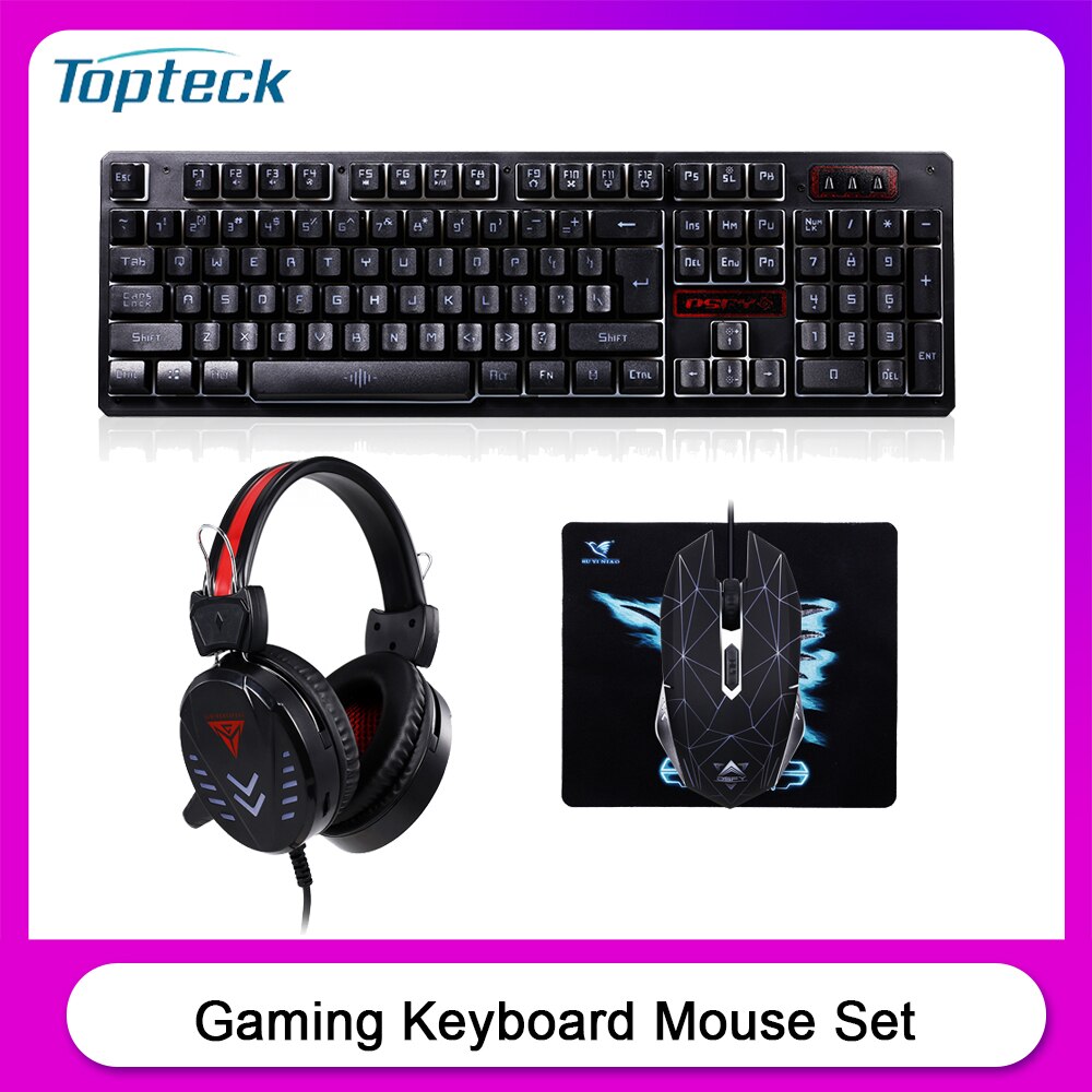 Gaming Keyboard Mouse Headset Set Wired Monochrome Backlight Keyboard Colorful LED Breathing Light Mouse Gaming Headset Combo