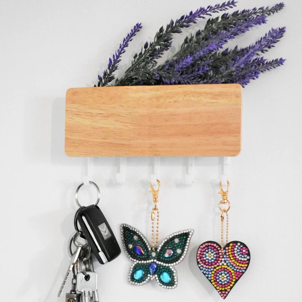 Wood Wall Hanging Shelf Key Rack Decorative Sundries Storage Box Key Ring Hooks Clerk Housekeeper Wood Shelf
