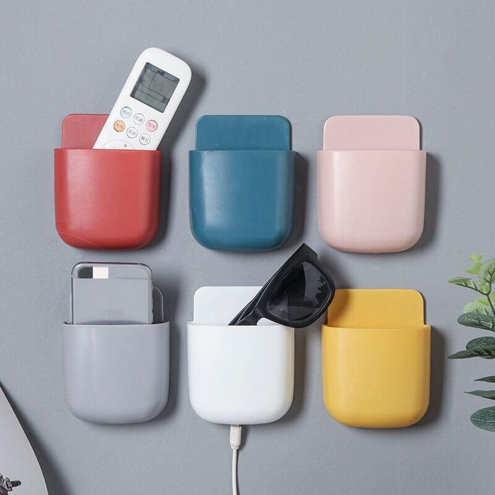 Storage Box Cosmetic Remote Control Holder Bathroom Rack Wall Shelf Adhesive Storage Case Home Organizer Wall Mounted Supplies