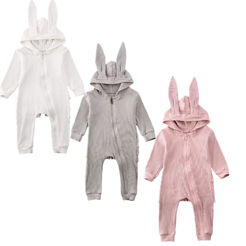 Baby Lente Herfst Kleding Baby Baby Meisje Jongen Lange Mouw Gebreide Ruches Romper Konijn Oren Jumpsuit Pasen Overall Kleding