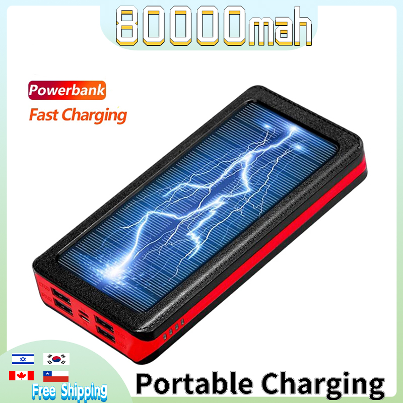 80000mAh słoneczny moc Bank przenośna ładowarka zewnętrzna bateria doprowadziło światło 4USB szybkie ładowanie Powerbank dla Xiaomi Iphone Samsung