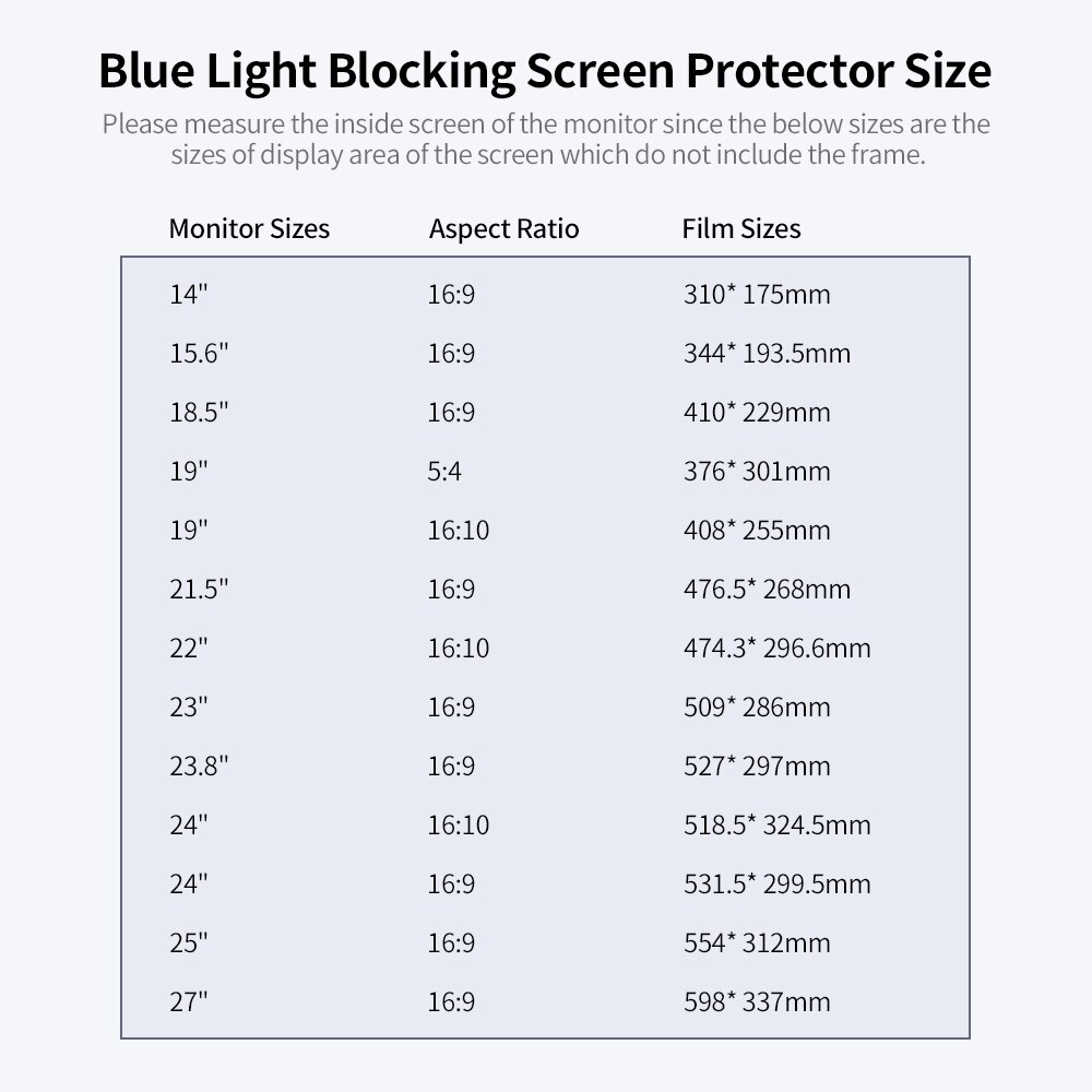 Blue Light Blocking Screen Protector 2 Sides Optional Installation AntiGlare Film for 27'' Monitor with 16:9 Aspect Ratio