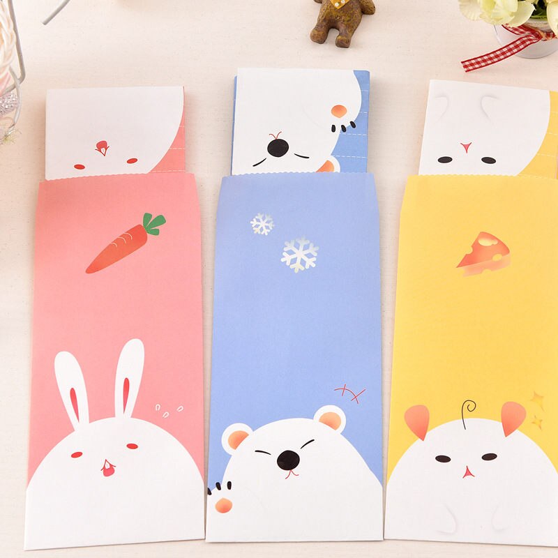 Coloffice 6 brev och 3 kuvert papper tecknad djur sött gratulationskort brevpapper förvaring kawaii studenttillbehör