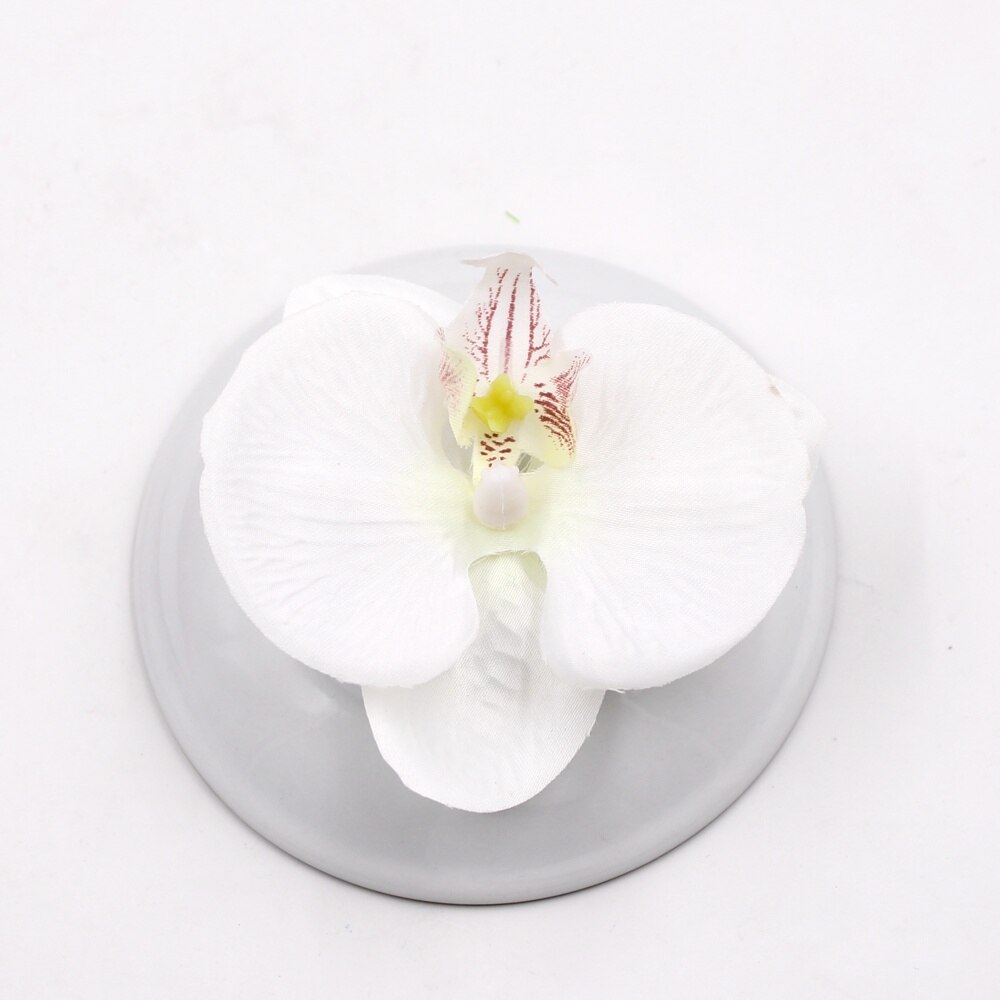 10 stk kunstig blomst silke sommerfugl orkidé hoved til bryllup bil boligdekoration diy flores cymbidium håndlavet: Hvid