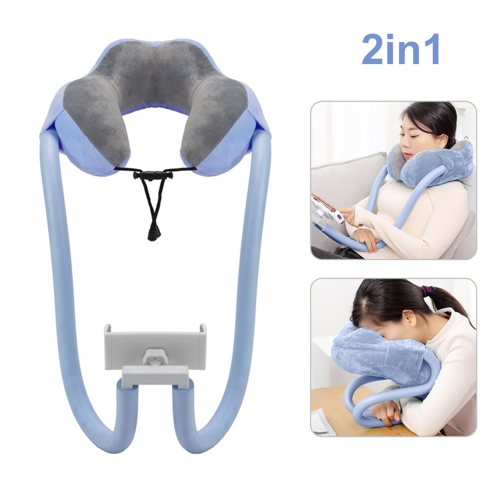 2-In-1 U-Vormig Kussen Luie Man Bracket Zwanenhals Tablet Telefoon Houder, traagschuim Dutje Kussen Met Flexibele Telefoon Lezen Houder