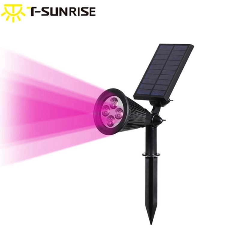 T-SUNRISE Solar Spotlight Outdoor Verlichting Verstelbare 4 Led Landschap Lichten Waterdichte Beveiliging Verlichting Voor Tuin Roze Kleur