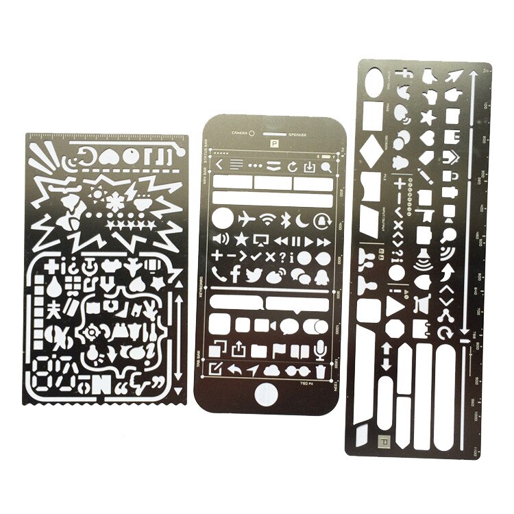 UI life-plantillas de dibujo de Metal para oficina, regla de manualidades, material de oficina con huecos, suministros escolares, teléfono 6S/6S PLus, 1 Uds.