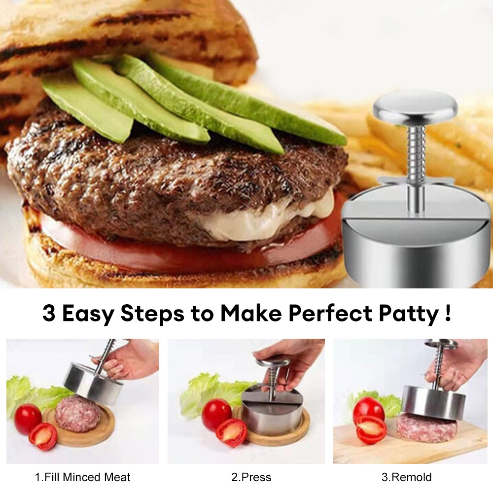 Hamburger Patty Maker Press Burger Patty Maker 304 Aço Inoxidável Pork Beef Burgers Manual Press Mold para Grill Ferramenta de Carne