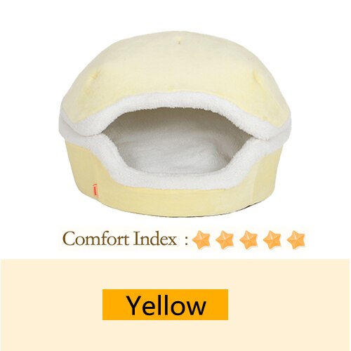 HOOPET, cama de gato cálida, cama con forma de hamburguesa, desmontable, a prueba de viento, mascota, cachorro, nido, carcasa, oculta, bollo de hamburguesa para invierno: light yellow / S