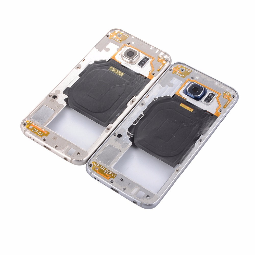 Para Samsung Galaxy S6 G920, SM-G920 G920F, G920A, G920P, carcasa con marco de bisel medio metálico de una tarjeta + Cristal de cámara + botón lateral