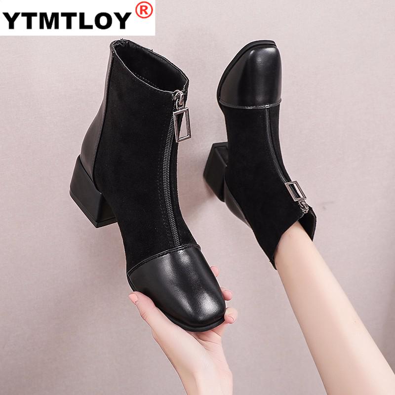 Frauen Stiefel Herbst Stiefel-frauen Reißverschluss Schuhe Luxus Booties Damen Knöchel Med Gummi Felsen Stoff solide