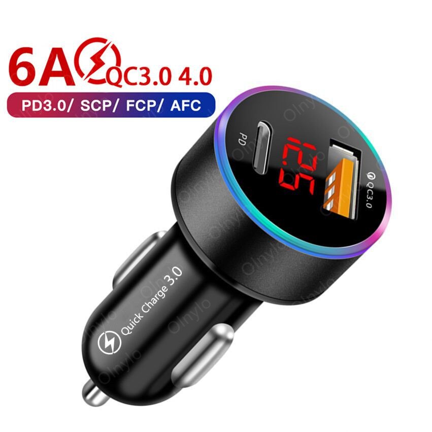 6A 36 W Pd Adapter Auto-opladers Quick Charge 3.0 4.0 Met Led Display Voor Universele Mobiele Telefoon Aluminium Dual usb Auto-Oplader