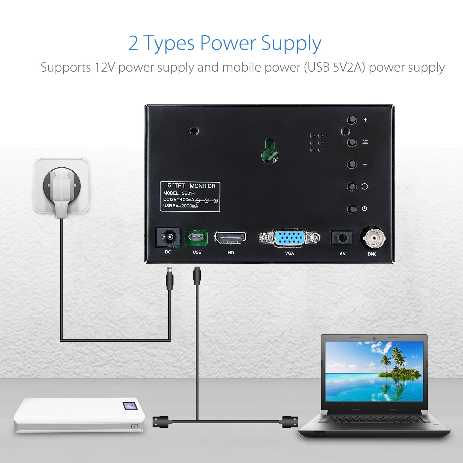 Eyoyo – moniteur Portable de voiture 5 pouces, petit écran LCD 800x480 IPS, affichage Hdmi, vga, BNC AV/VGA, LED