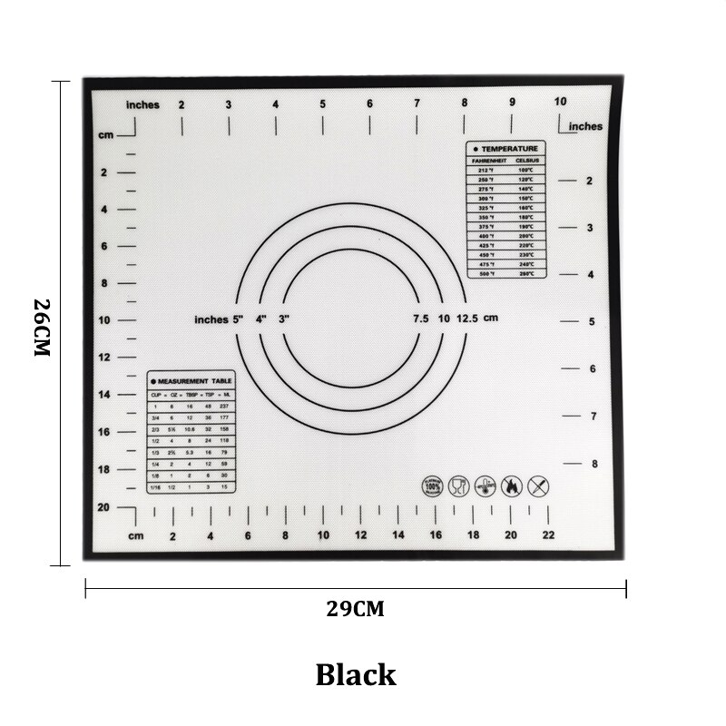 Silicone Baking Mat Thickening Flour Rolling Scale Mat Kneading Dough Pad Baking Pastry Rolling Mat Bakeware Liners: B- Black - 29 x 26cm