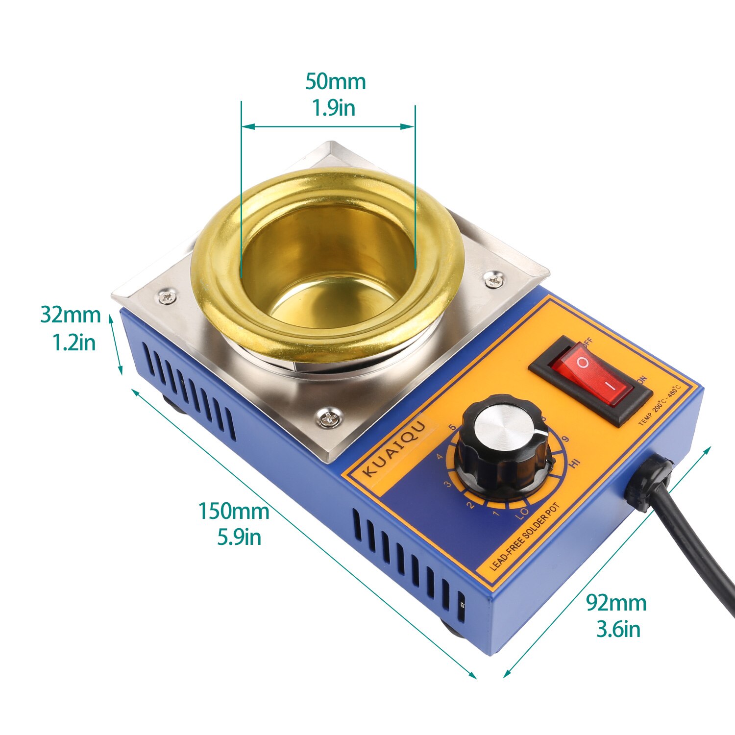 Olla de soldadura de 200W y 300W, horno de fusión de estaño, Termorregulación de 200 ~ 480 grados centígrados, baño de soldadura, 100-36mm, 220V, enchufe europeo: 200W
