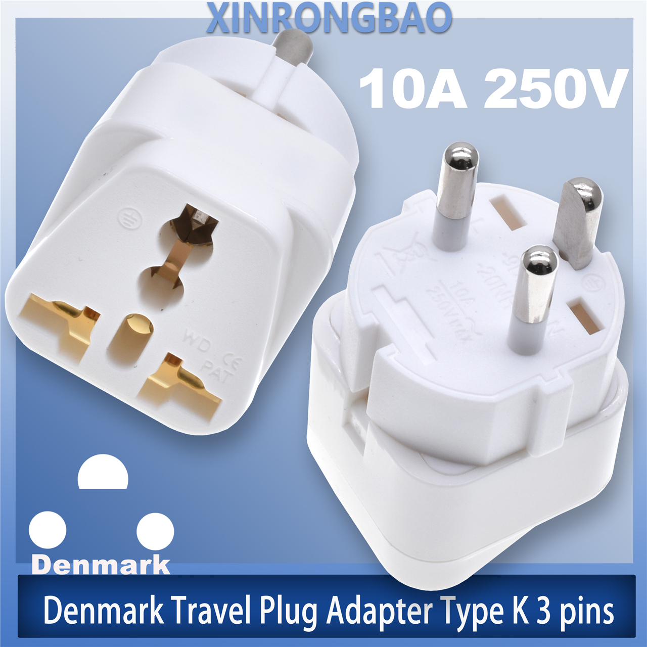 Denmark Travel phone computer laptop charging Plug Adapter Type K 3pins Danish Power Converter Electric Supply Adapter Connector