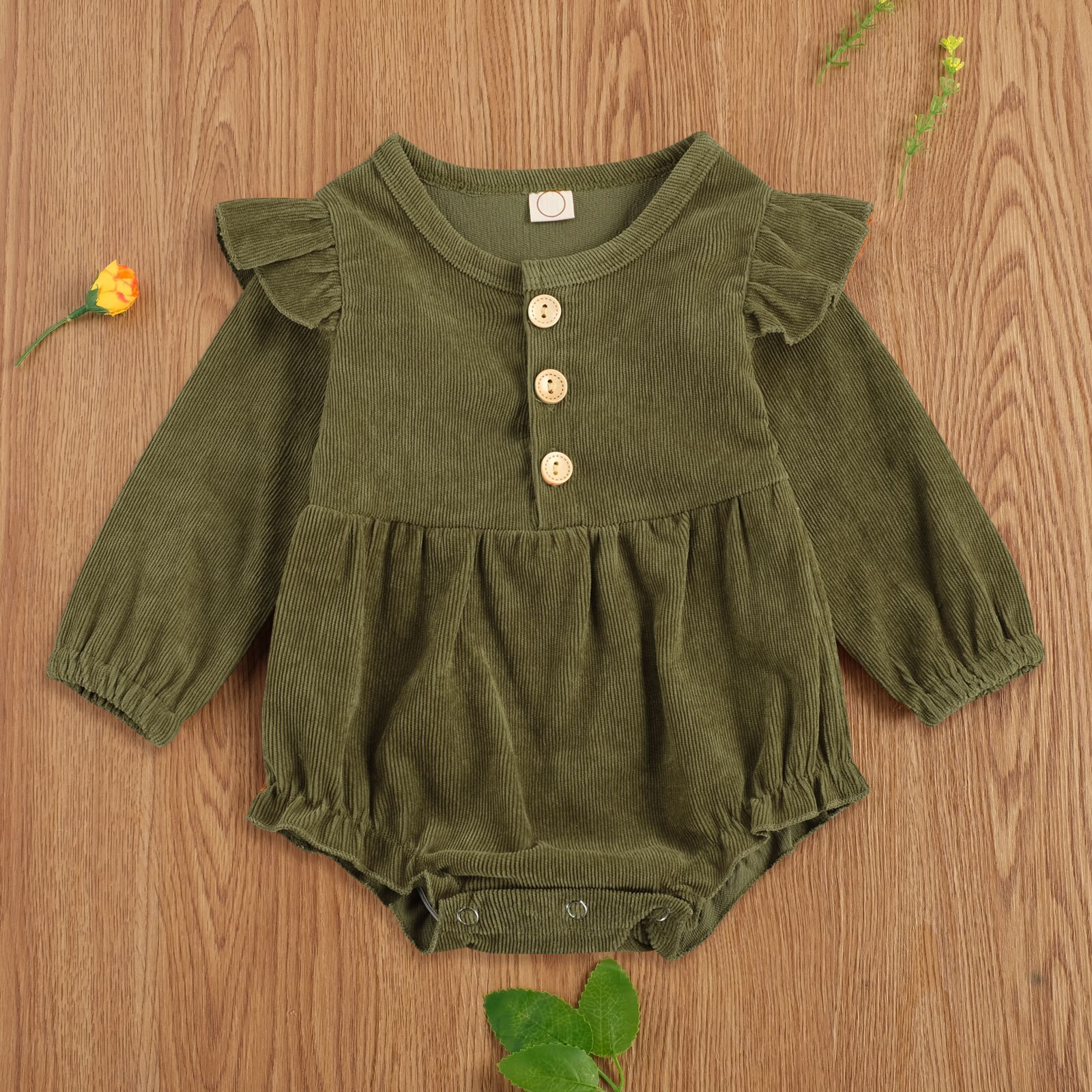 Focusnorm Herfst Mooie Baby Meisjes Jongens Bodysuits Knop Lange Mouwen Ruches Effen Jumpsuits 3 Kleuren