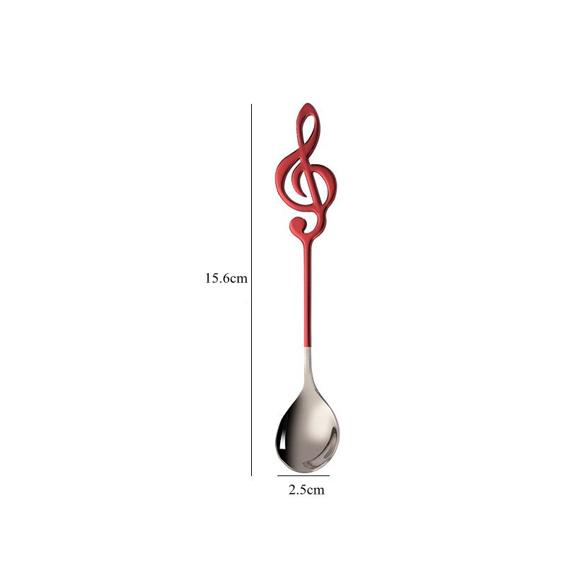 Stainless Steel Musical Note Spoon Tea Coffee Ice Cream Mixing Spoon Teaspoons Tableware Cutlery Kitchen Utensils: Red Silver