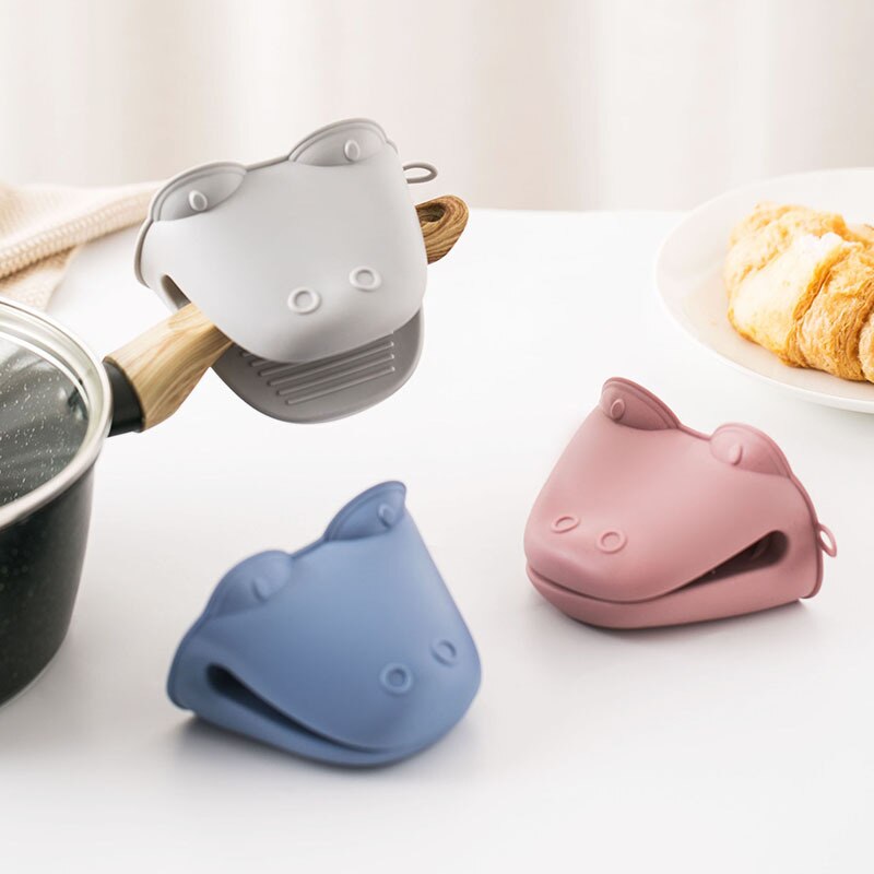 Thicken Oven Mitt Microwave Heat Resistant Gloves Cartoon Hippo Hand Clip Household Anti-Scald Gloves Pot Clip Oven Mitts