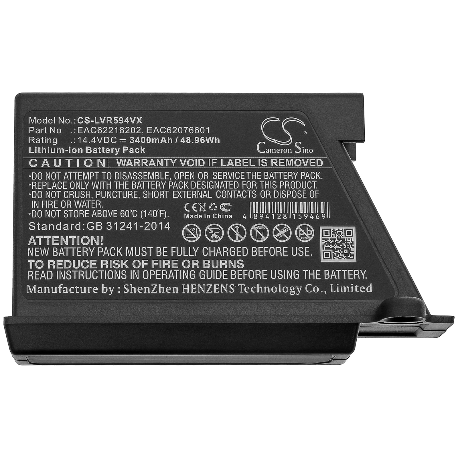 Cameron Sino 3400mAh Battery for LG HomBot VCARPETX,VHOMBOT1,VHOMBOT3,VPARQUET,VR1010GR,VR1012BS,VR1012W,VR1013RG,VR1013WS,VR591