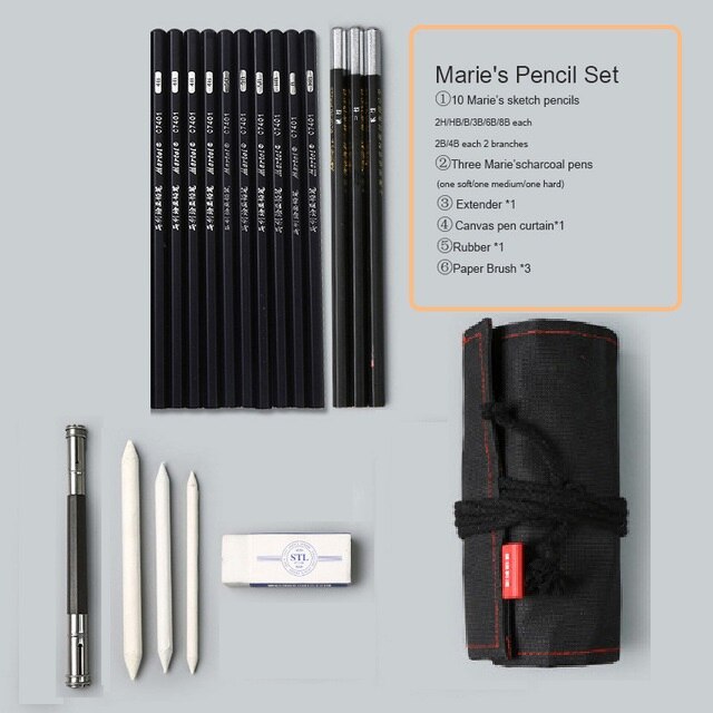Marie 'S Schets Potlood Set Schets Pen Tekening Potlood Set Beginner Student Professionele Volledige Set Van Schets Pen Kunst Levert: folding curtain