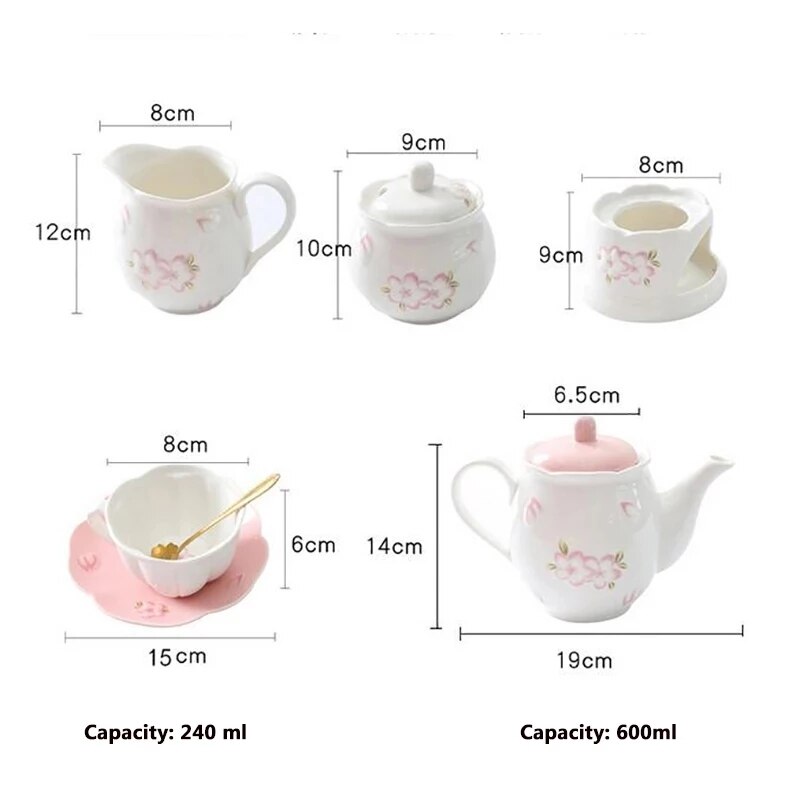 Japanese style cherry blossom ceramic embossed mugs coffee cup set tea cup and pot set afternoon tea ceramic cup and saucer