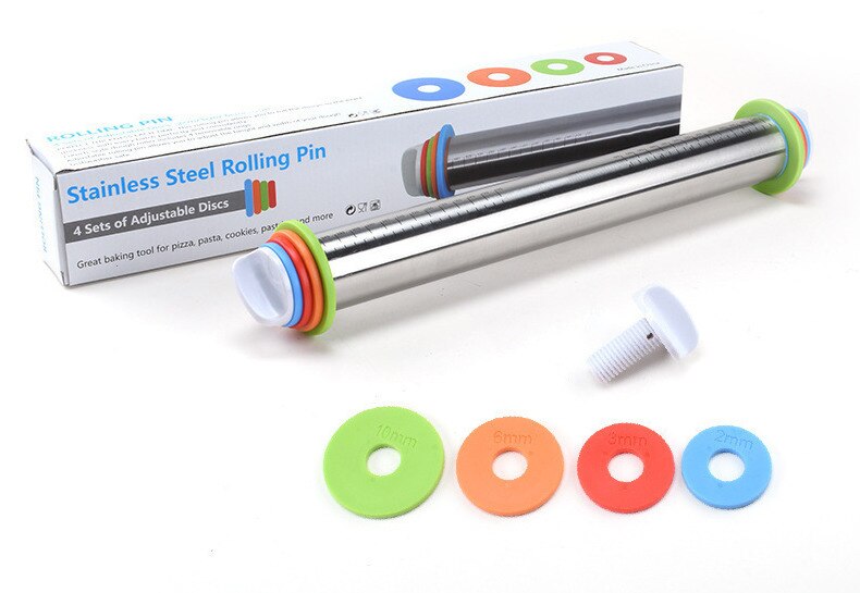 17 Inch Adjustable Stainless Steel Rolling Pin Fondant Dough Mat Silicone Baking Mat Dough Roller Cake Pizza Pastry Baking Tools