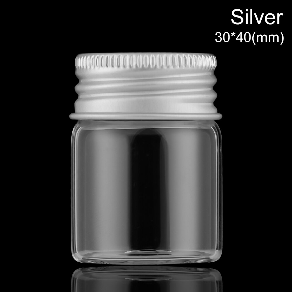 5Pcs Small Drift Bottle Glass Jars Decor Aluminum Cap Bottle Rainbow Wishing Bottle DIY Containers Mini Message Vials Ornaments: Silver 30x40mm