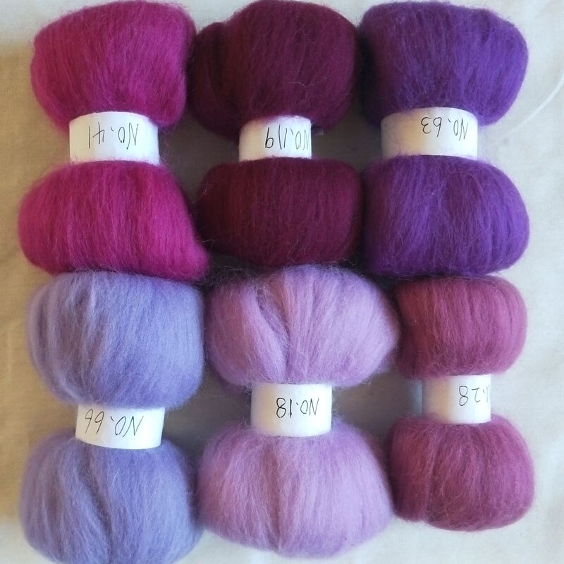 Wfpfbec paars 6 Kleuren Wol Fibre Roving Naaien Voor Naaldvilten Pop Handwerken Ruwe Wol Craft 6 kleuren 10g/kleur totaal 60g