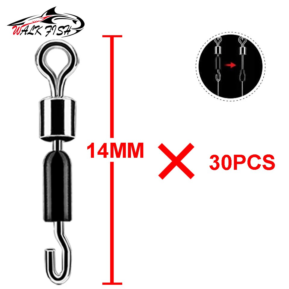 WALK FISH-anillo sólido giratorio de rodamiento de bolas, Conector de pesca, anzuelos de pesca, Conector de enlace rápido, accesorios de pesca, 30 unidades por lote: Marrón