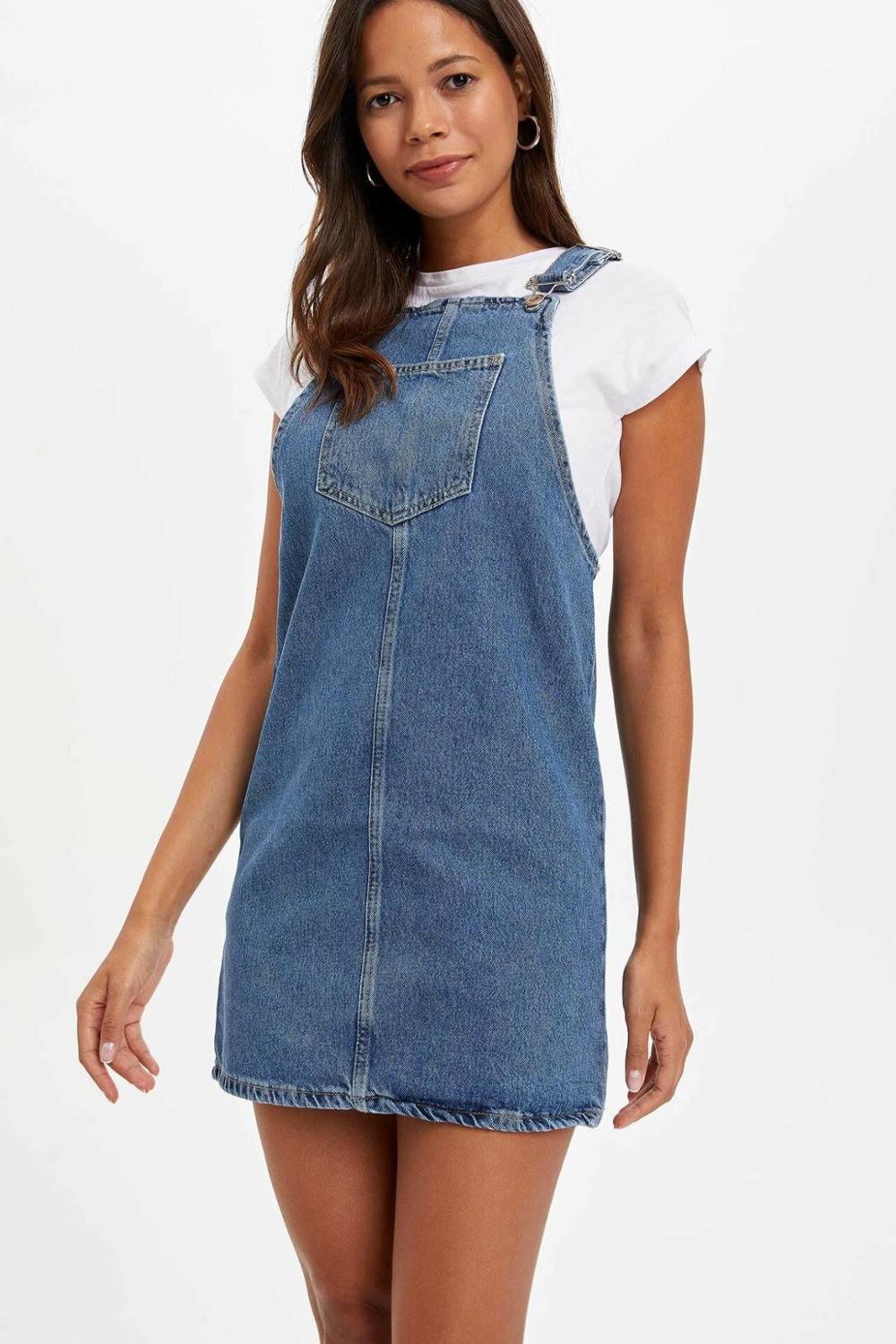 DeFacto Woman Jeans Short Dress Ladies Casual Sling Button Slim Dresses Female Denim Dress Summer - L4904AZ19HS: J9558AZ19AU / 40