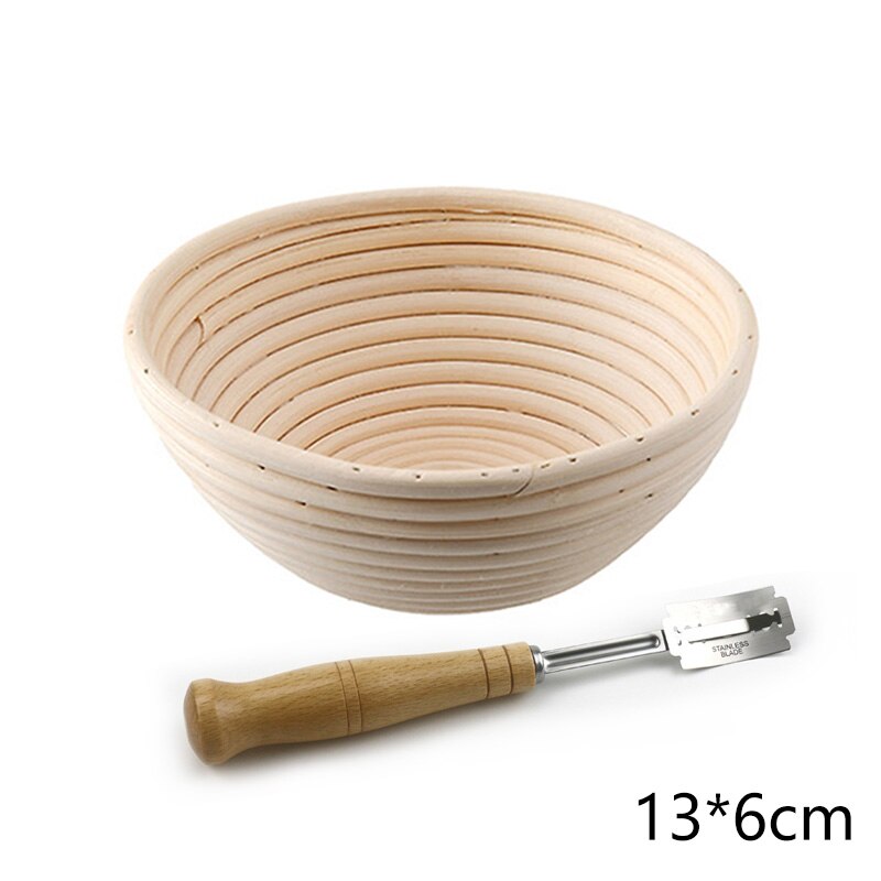 Ronde Rotan Brood Bakken Gebruiksvoorwerpen Set Brood Proofing Mand Plastic Douch Cutter Slicer Brood Lame Gereedschap Maken: 13x6cm With Tool