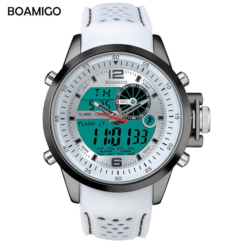 Boamigo Mannen Sport Horloges Wit Multifunctionele Led Digitale Analoge Quartz Horloges Rubber Band 30 M Waterdicht: white no box