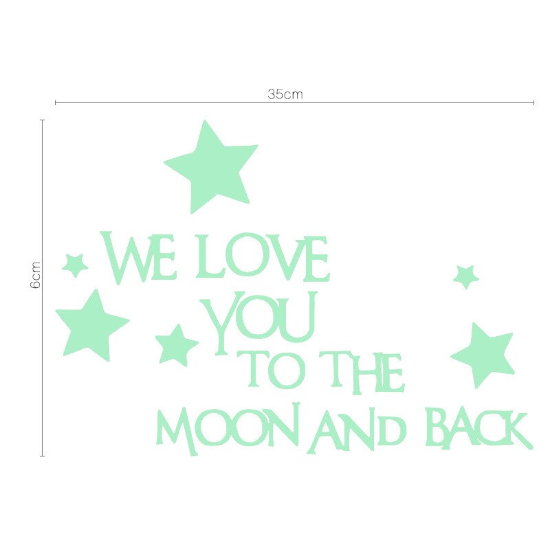 Pegatinas luminosas que brillan en la oscuridad, pegatinas de pared de estrellas, pegatina con cita We Love You To The Moon And Back, pegatinas de letras, decoración para la habitación de los niños