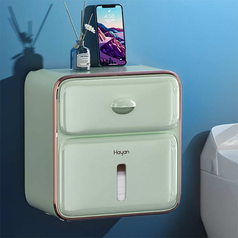 Waterproof Wall Mount Toilet Paper Holder Tissue Box Tray Roll Tube Storage Box Wc Roll Paper Stand Shelf Bathroom: Light green