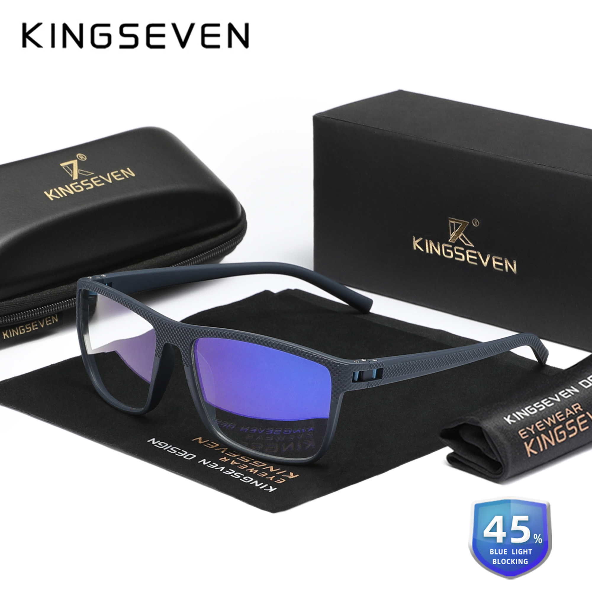 KINGSEVEN-Lunettes anti-rayons bleus pour hommes et femmes, verres transparents, lunettes décoratives bloquant la lumière bleue pour ordinateur, , 99%: MULTI