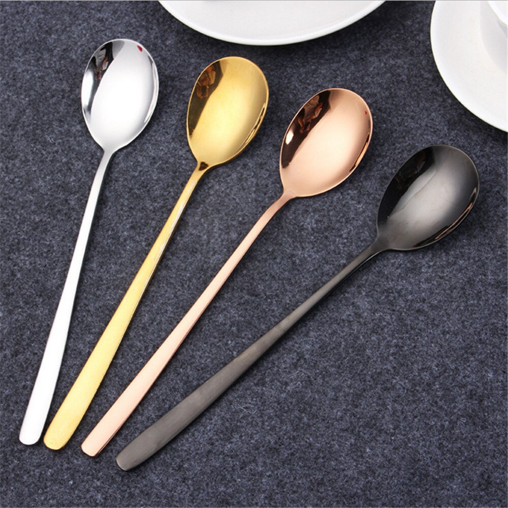 Korean Cuisine Spoon Chopsticks Tableware Stainless Steel Gold Silver Black Mirror Polished Titanium Round Solid Spoons