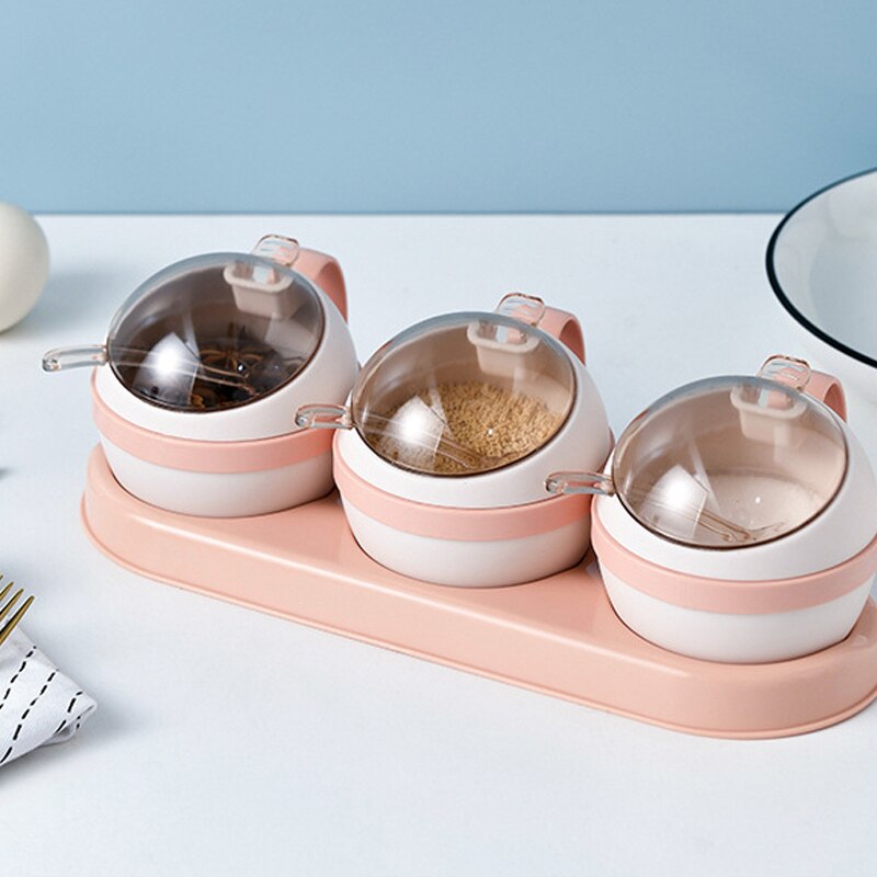 3 st / uppsättning nordisk kryddlåda kök salt socker förvaringslådor hållare plast kryddburk krydda hemlagade köksredskap: Rosa
