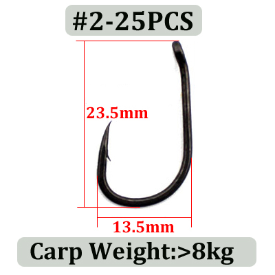 25 Pcs Curve Karper Haak Hoge Carbon Staal Vishaak Sharp Karper Hair Rig Haak Teflon Gecoat Karpervissen Feeder visgerei Accessoire: 25Pcs-Size 2