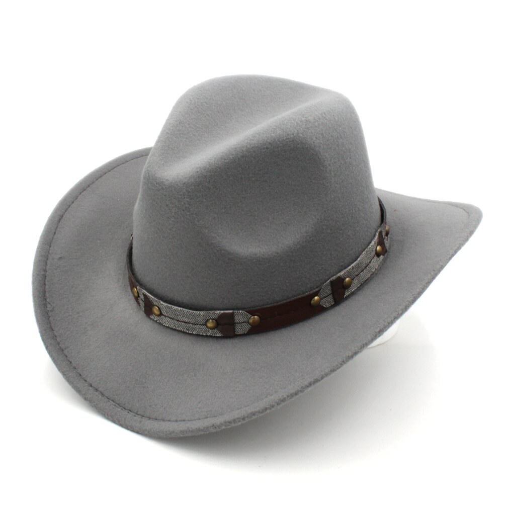 Mistdawn-Sombrero de vaquero occidental clásico Retro Unisex, gorra de ala ancha con banda de cuero, tamaño 56-58cm