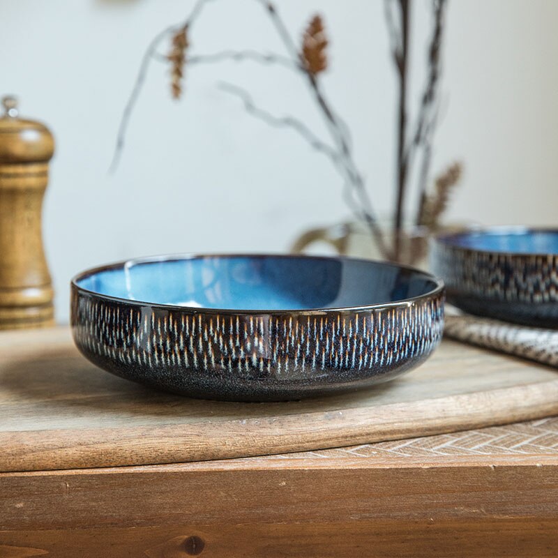 Practical thick 7-inch vegetable bowl Retro kiln glazed ceramic bowl salad bowl