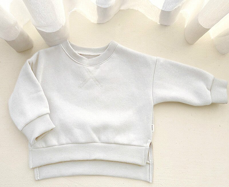 Herfst En Winter Baby Trui Plus Dik Fluwelen Katoenen T-shirt Tops Jongens Met Lange Mouwen Tops: Creamy-white / 12m