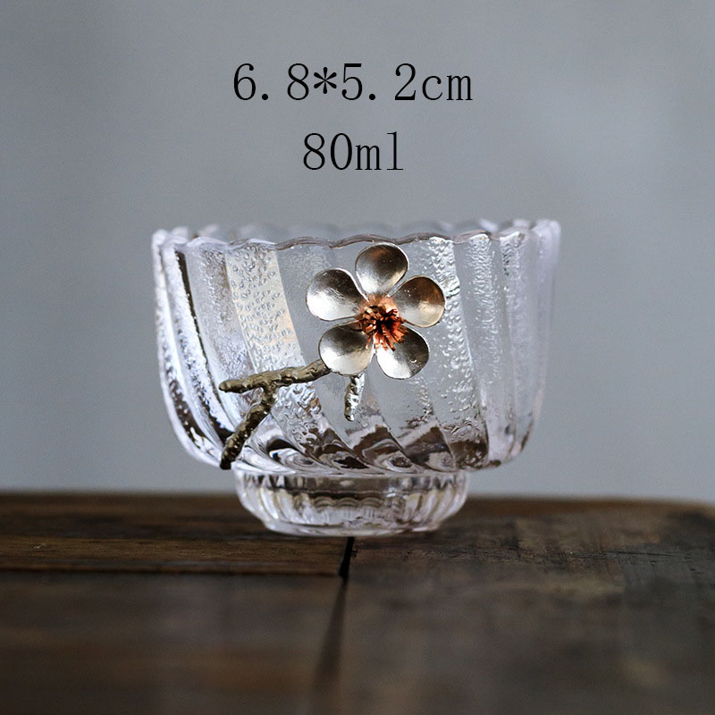 Japanse glazen theekopjes, proefkopjes met kersenbloesem, hoge temperatuur kungfu-theeservies, glaswerk voor thuis, wijnglas, drinkgerei: 1