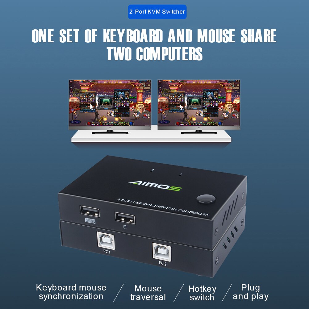 2 Ports USB Switch Selector KM Switch Computer Peripheral for PC Monitor Projector Keyboard Mouse Share two Computers In Stock