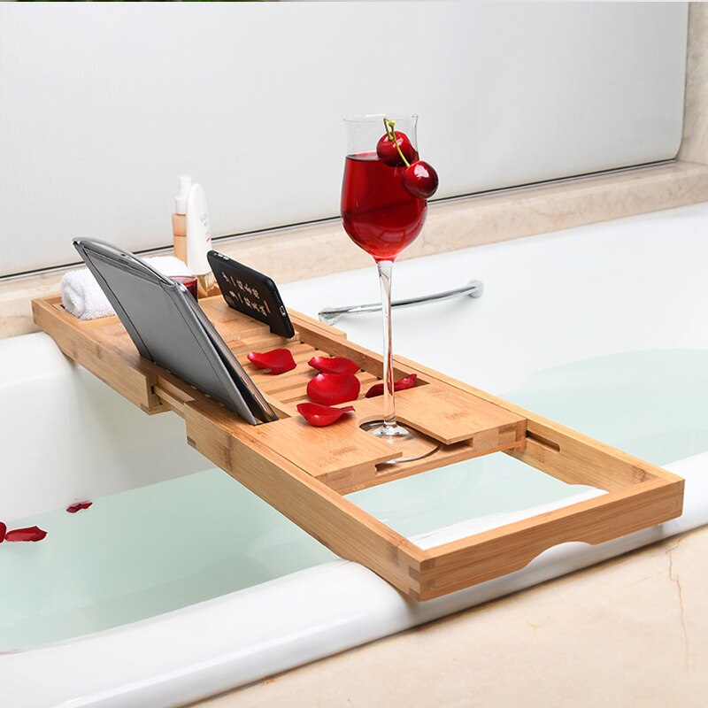 Retractable Bathtub Storage Rack Bath Bathtub Bathe Storage Shelf Bridge Tub Tools Tray Rack Wine Glass Book Holder Bathtub Rack