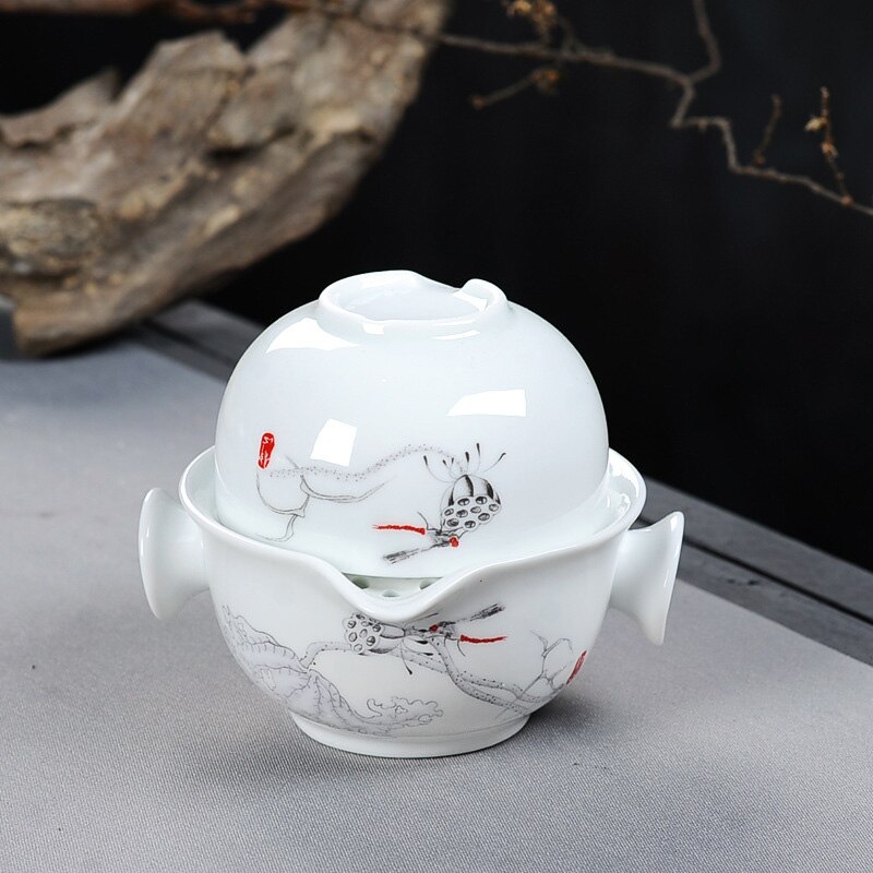 Chinese landscape painting travel tea set Include 1 Pot 1 Cup,Beautiful and easy teapot kettle,kung fu teaset gaiwan: 03