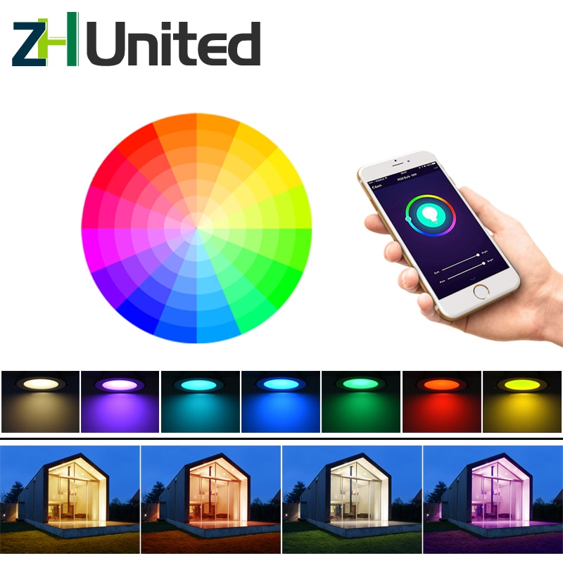 Ledet downlight wifi smart app dimming rundt søkelyset 5w 7w 9w rgb fargeskiftende varmt kjølig lys arbeid med alexa google hjem