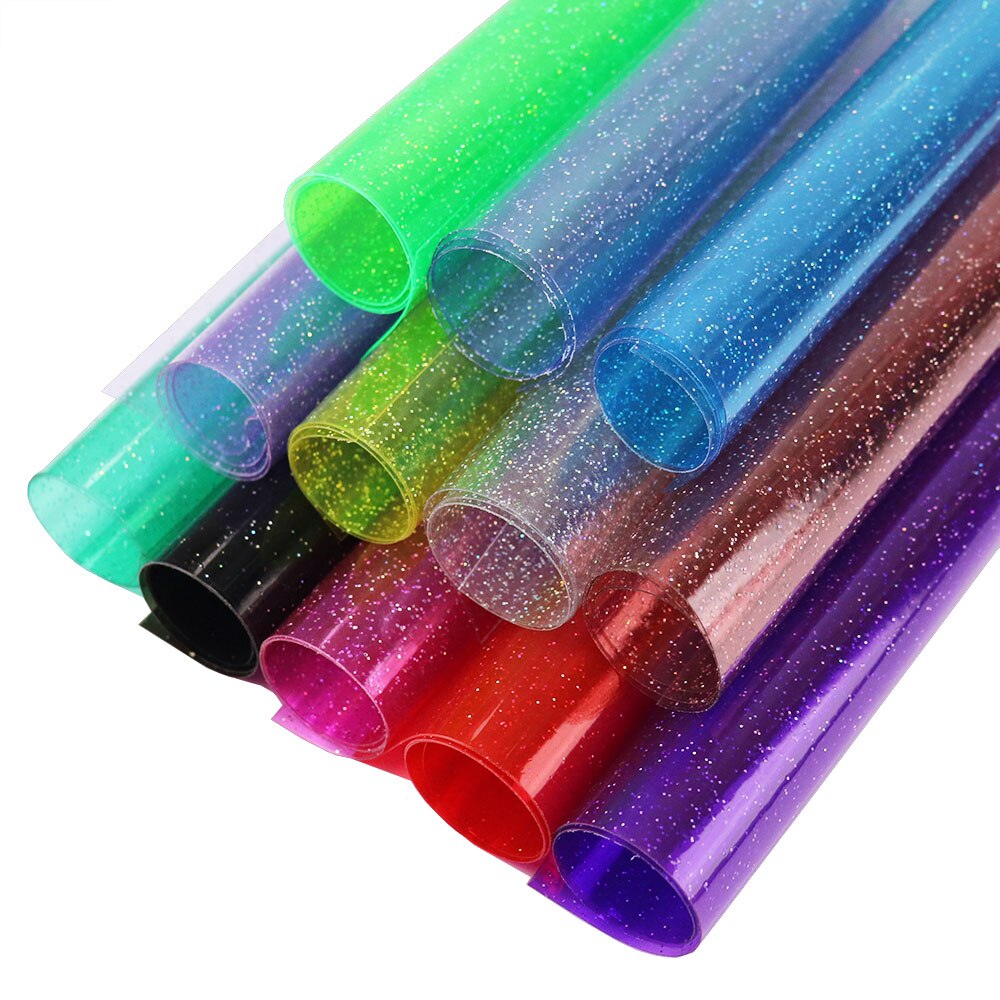 30x120cm rollen transparent Mit funkeln Pulver PVC Gelee Vinyl Stoff Leder Für HandbBages BöGen Hause Dekoration DIY